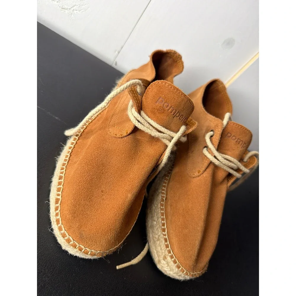 Pompeii Higby Jute Brown Suede Espadrille Shoes Womens EU 38 Made in Spain